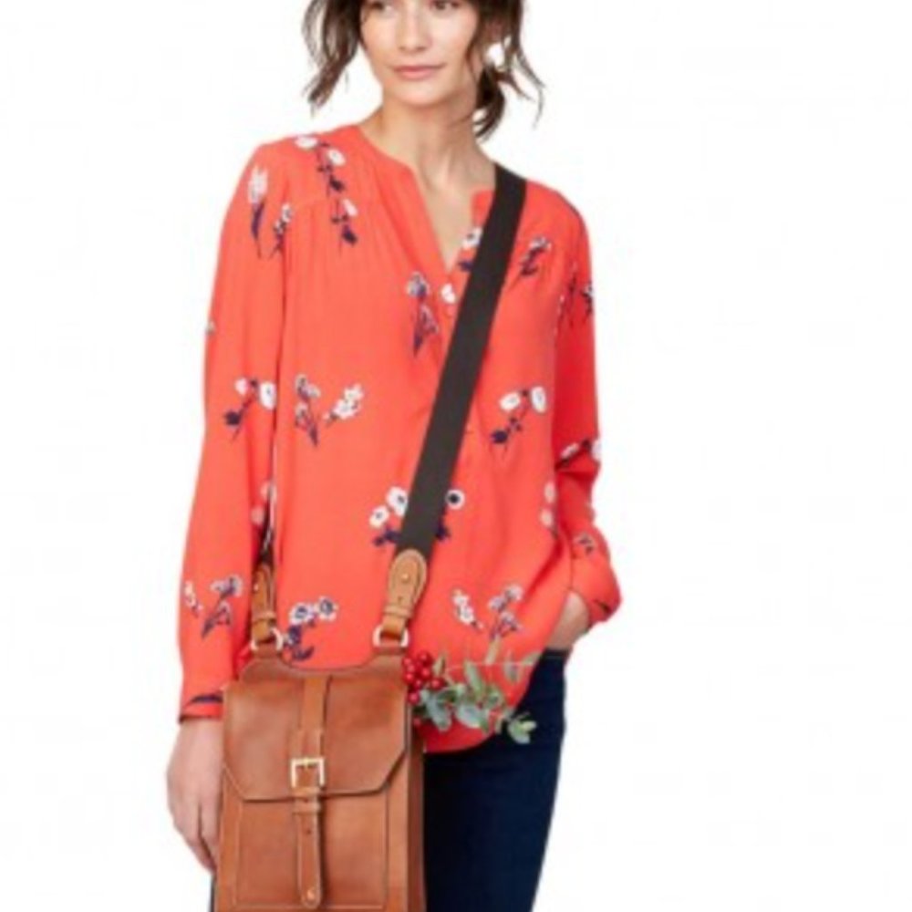 Joules Women's Rosamund Red Floral Button Blouse Long Sleeve Size 4
